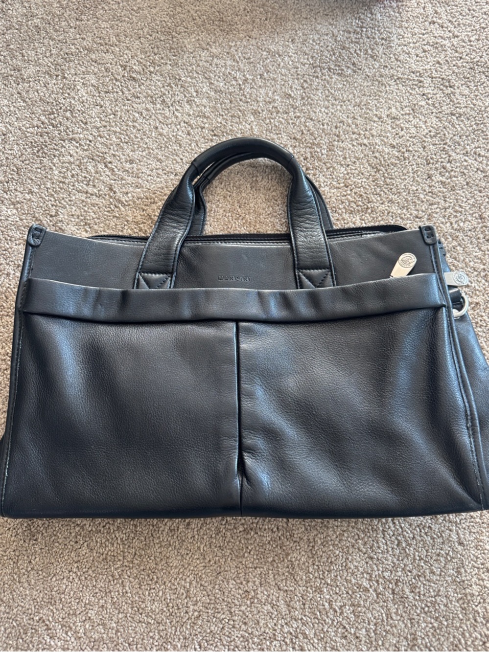 Mancini Black Leather Briefcase Bag - Classic Professional Carry